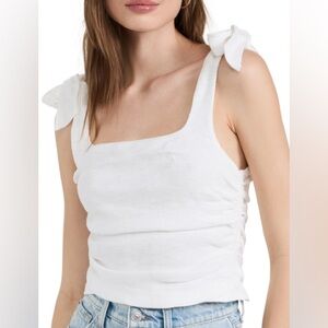 Free People Boulevard Ribbed Tank Tie Shoulder Side Ruching Cropped White XL NWT